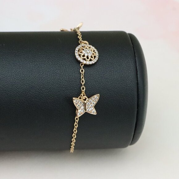 "Dainty Rose Gold Butterfly & Floral Charm Bracelet, XPBL0761 - Picture 4 of 12